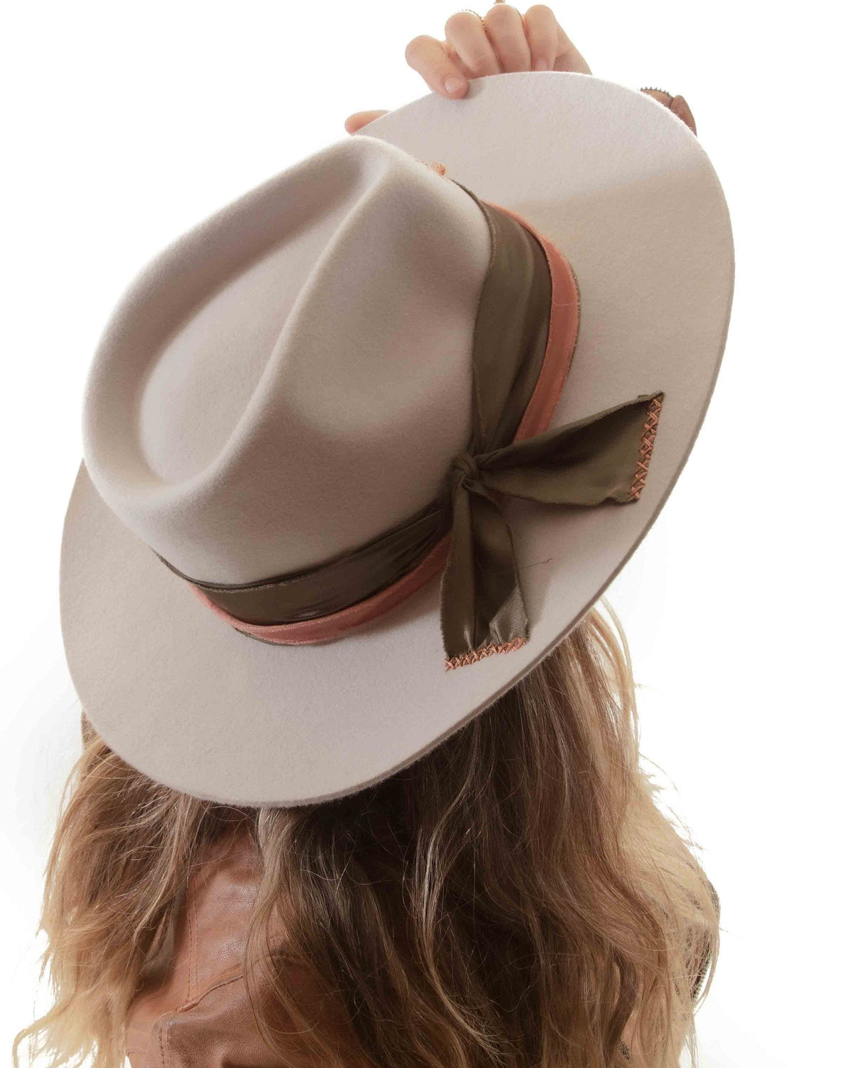 Crystal Sun Embroidered Gemstone with Green and Orange Sued Band~Australian Wool~Fall Winter~Chic Boho~Bohemian~Cowgirl Western Wild Women