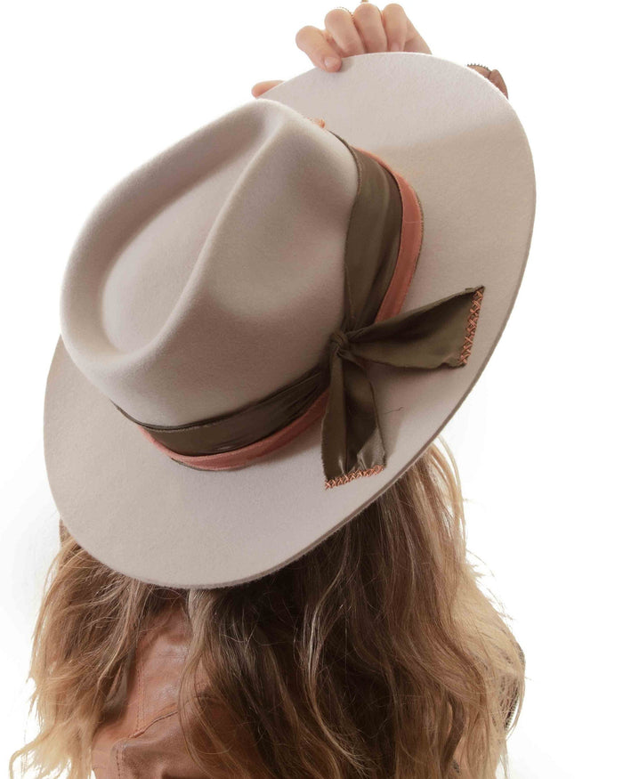 Crystal Sun Embroidered Gemstone with Green and Orange Sued Band~Australian Wool~Fall Winter~Chic Boho~Bohemian~Cowgirl Western Wild Women
