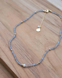 Labradorite & Pearl Bead Necklace * Gold Plated or Sterling Silver 925 * Handmade * Layered * Gemstone * Birthstone * Gift for Her *BJN177A