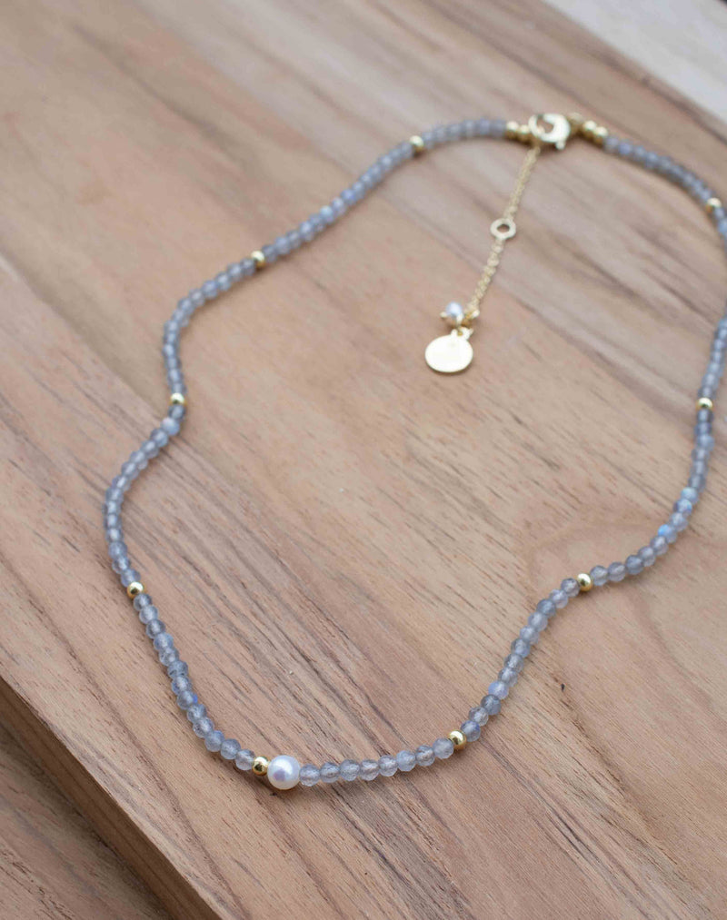 Labradorite & Pearl Bead Necklace * Gold Plated or Sterling Silver 925 * Handmade * Layered * Gemstone * Birthstone * Gift for Her *BJN177A