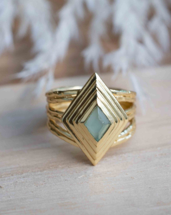 Gold Plated 18k Aqua Chalcedony * Gemstone Ring * Handmade * Statement * Natural * Organic*Gift for her*Jewelry*Bycila*May Birthstone*BJR302