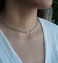 Labradorite & Pearl Bead Necklace * Gold Plated or Sterling Silver 925 * Handmade * Layered * Gemstone * Birthstone * Gift for Her *BJN177A