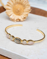 Moonstone,Labradorite & Rose Quartz Bangle Bracelet * Gold Plated * Gemstone * Adjustable * BJB041