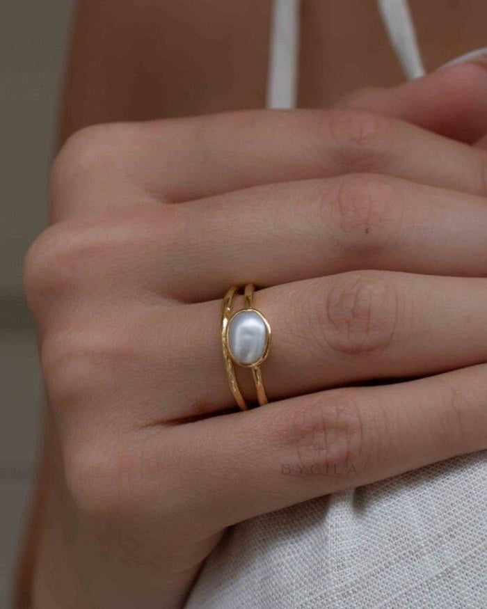 Fresh Water Pearl Ring * Gold Plated Ring * Statement Ring *Gemstone Ring * Wedding Ring * Geometric * BJR327