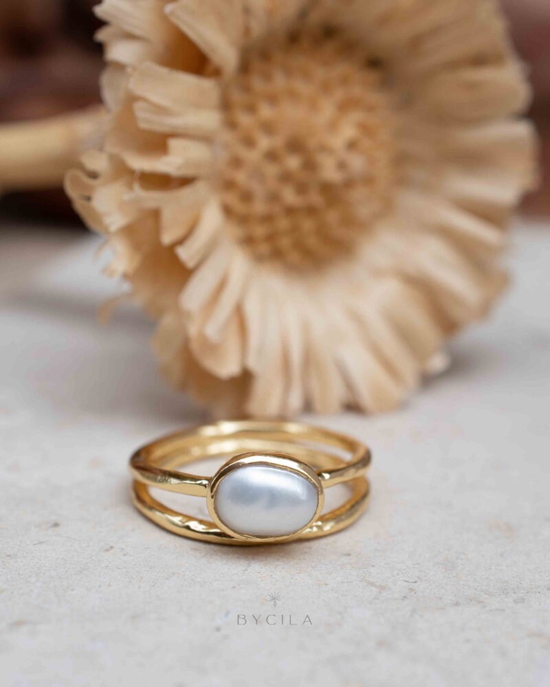 Fresh Water Pearl Ring * Gold Plated Ring * Statement Ring *Gemstone Ring * Wedding Ring * Geometric * BJR327