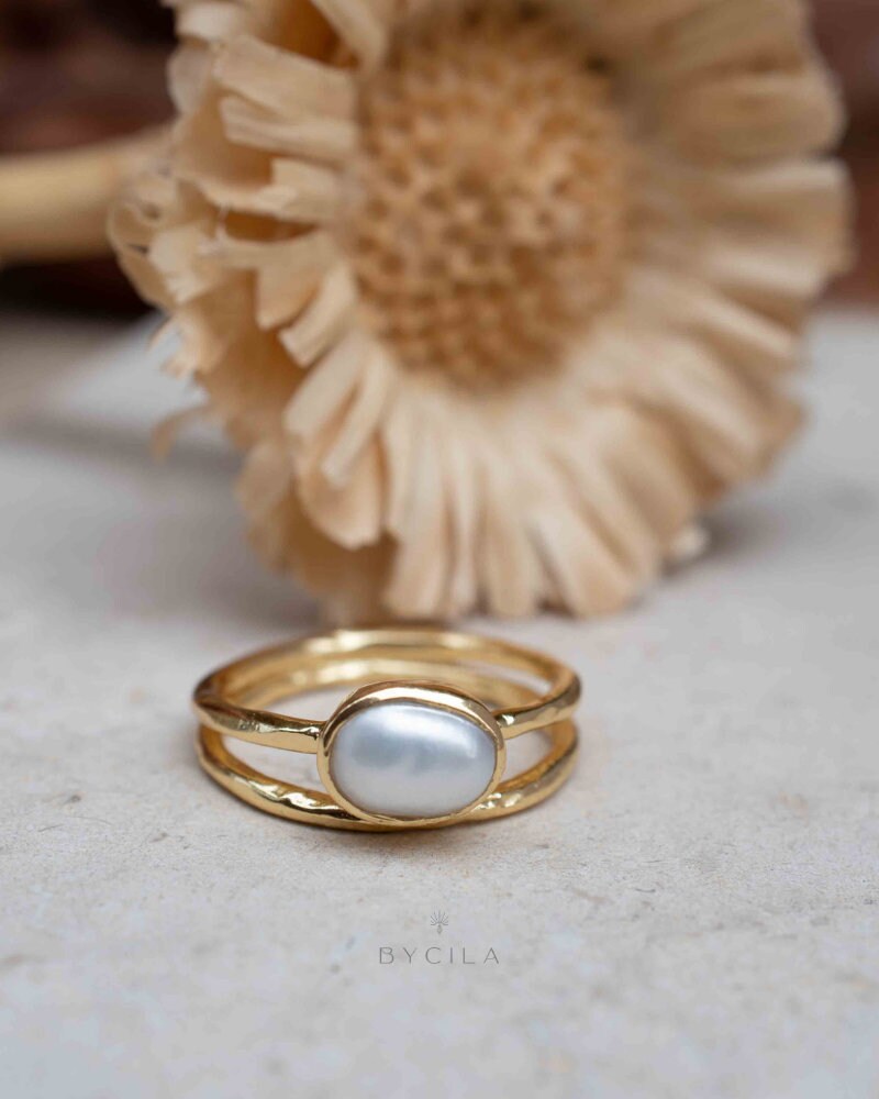 Fresh Water Pearl Ring * Gold Plated Ring * Statement Ring *Gemstone Ring * Wedding Ring * Geometric * BJR327