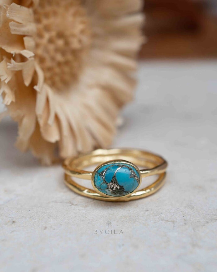 Turquoise Gold Plated Ring *Gold Ring *Statement Ring *Gemstone *Copper Turquoise Ring* Natural *Organic Ring * Ocean* Blue Ring *BJR326