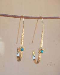 Copper Turquoise Gold Plated Threader Earrings * Gemstone * Earrings * Handmade *bridal earrings* Boho * ByCila * wedding earrings * BJE167