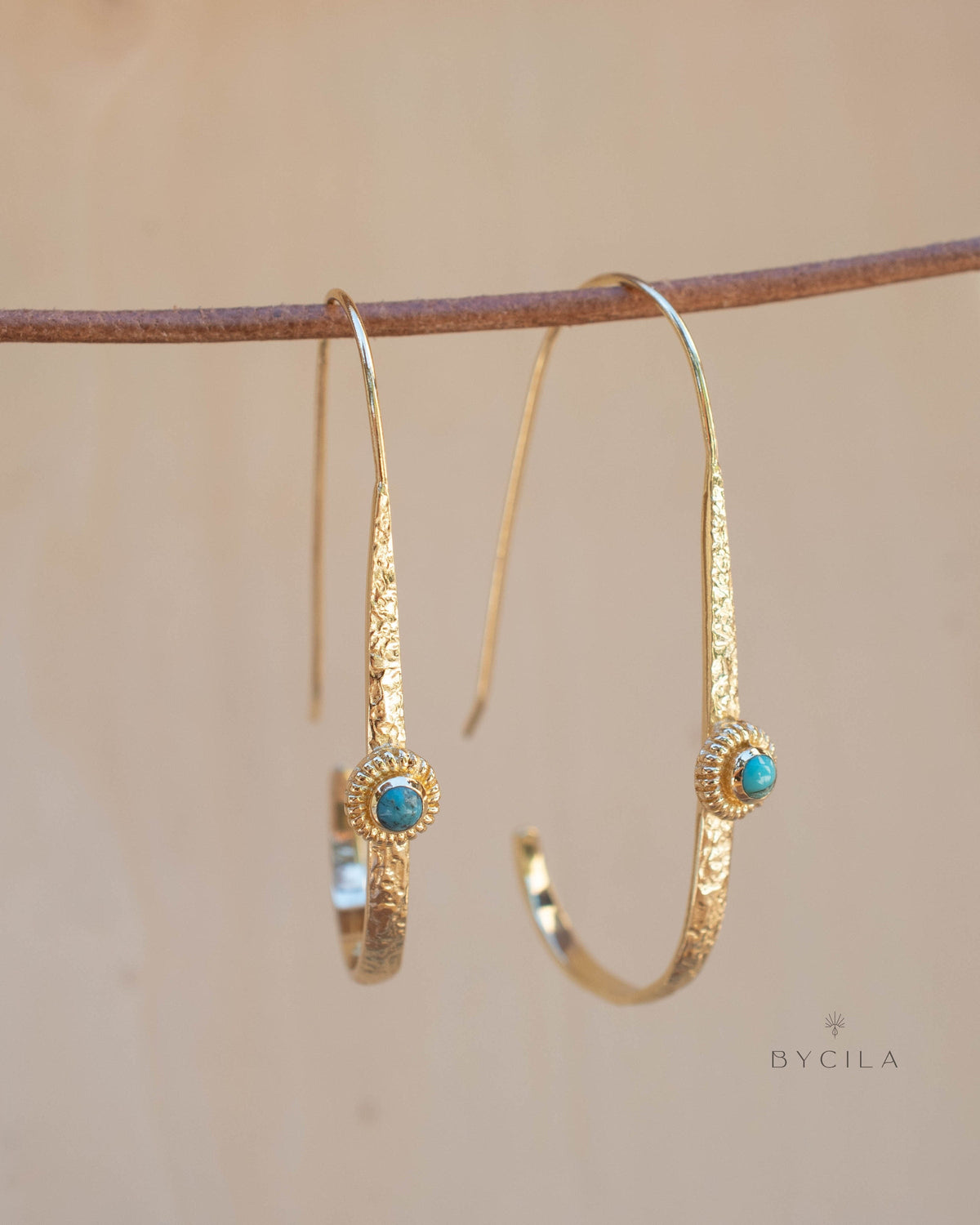 Copper Turquoise Gold Plated Threader Earrings * Gemstone * Earrings * Handmade *bridal earrings* Boho * ByCila * wedding earrings * BJE167