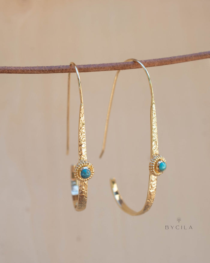 Copper Turquoise Gold Plated Threader Earrings * Gemstone * Earrings * Handmade *bridal earrings* Boho * ByCila * wedding earrings * BJE167