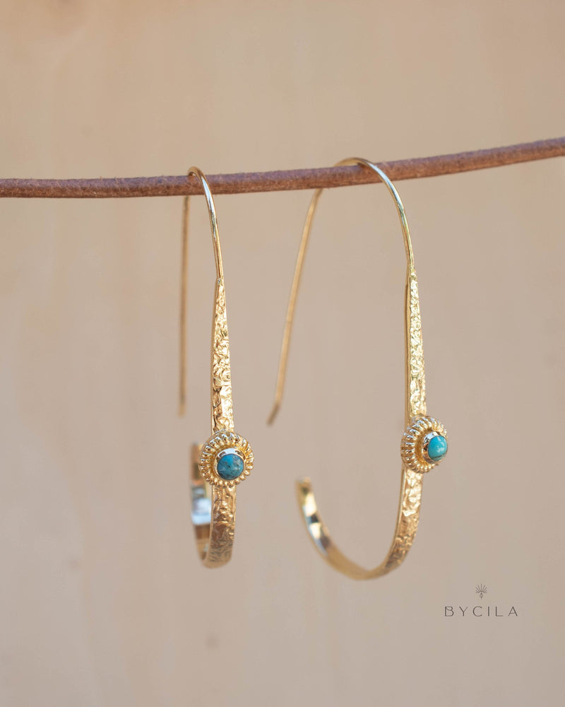 Copper Turquoise Gold Plated Threader Earrings * Gemstone * Earrings * Handmade *bridal earrings* Boho * ByCila * wedding earrings * BJE167