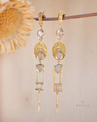 Rose Quartz Earrings Stud Gold Plated 18k *Post * Gemstone * Statement * handmade * Every day * Long * bohemian * ByCila * BJE192