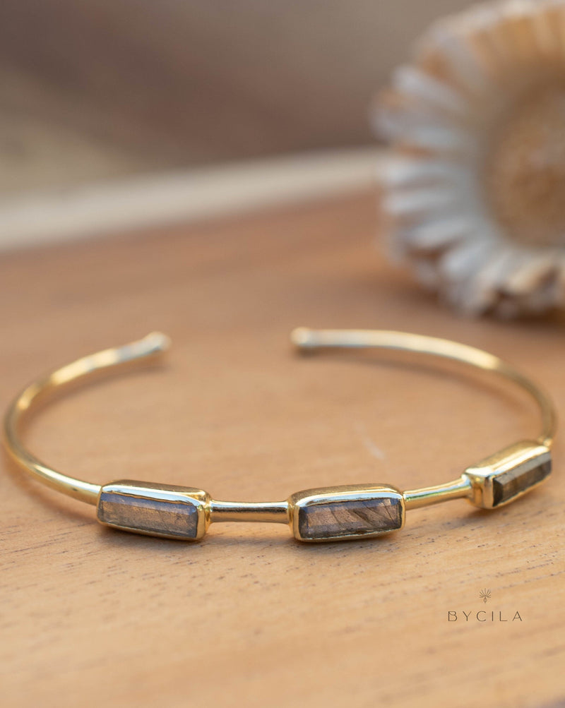 Labradorite Bangle Bracelet *Gold Plated 18k* Gemstone* Gypsy *Hippie * Adjustable * Statement * Stacking * Layering * BJB052