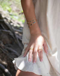 Moss Agate Bohemian Bangle Bracelet * Gold Plated * Gemstone * Gypsy * Adjustable * Statement * Stacking * Layering *BJB054