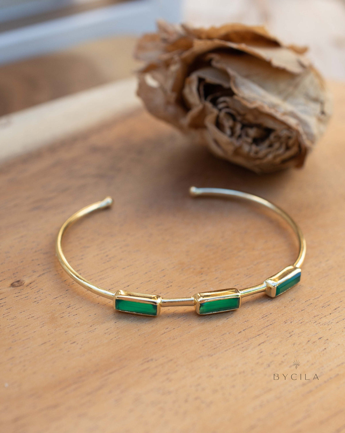 Green Onyx Bohemian Bangle Bracelet * Gold Plated * Gemstone * Gypsy * Adjustable * Statement * Stacking * Layering *BJB053