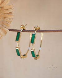 Green Onyx Hoop Gold Earrings * Handmade * Boho * Modern * Minimalist * Perfect Gift * ByCila Jewelry * BJE235