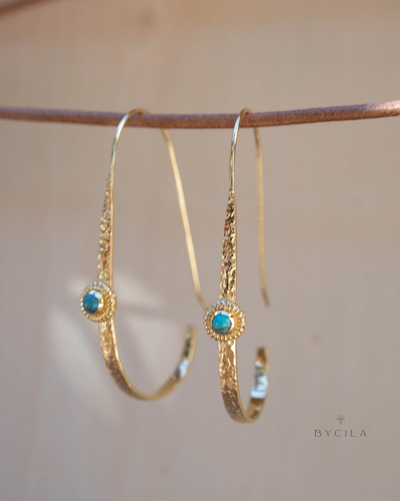 Copper Turquoise Gold Plated Threader Earrings * Gemstone * Earrings * Handmade *bridal earrings* Boho * ByCila * wedding earrings * BJE167
