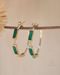 Green Onyx Hoop Gold Earrings * Handmade * Boho * Modern * Minimalist * Perfect Gift * ByCila Jewelry * BJE235