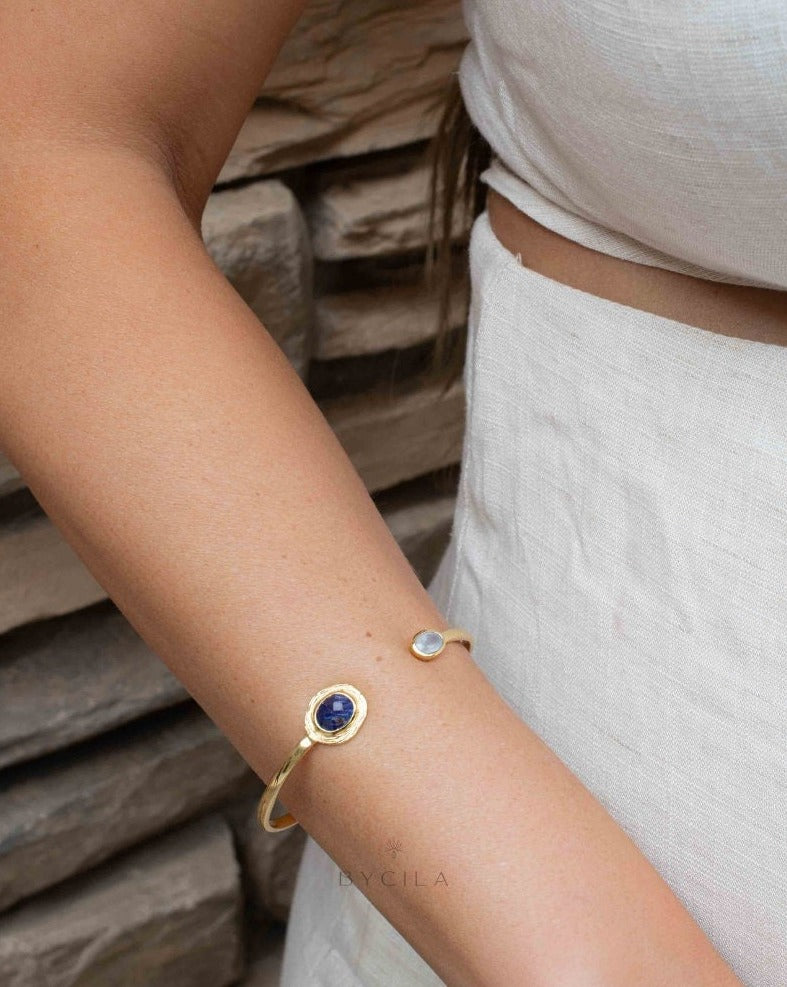 Sapphire hydro & Light Blue Jade Bangle Bracelet * Gold Plated * Gemstone * Adjustable *Statement * delicate * Minimalist * BJB050 *