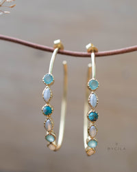 Aqua Chalcedony, Pearl and Copper turquoise Hoop Gold Plated 18k * BJE248