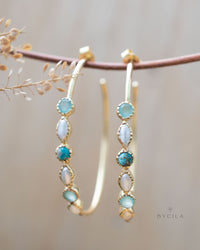 Aqua Chalcedony, Pearl and Copper turquoise Hoop Gold Plated 18k * BJE248