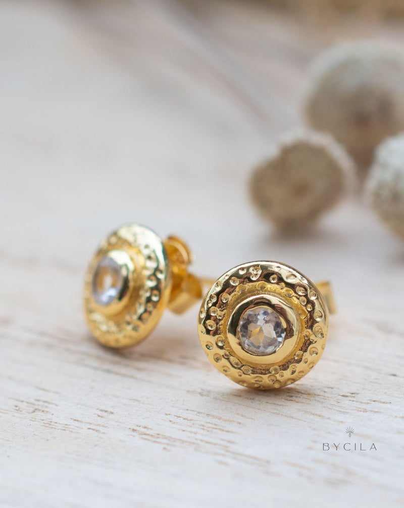 Clear Quartz Stud Earrings Gold Plated 18k * Gemstone * Earrings * Handmade * Boho * Modern * BJE254