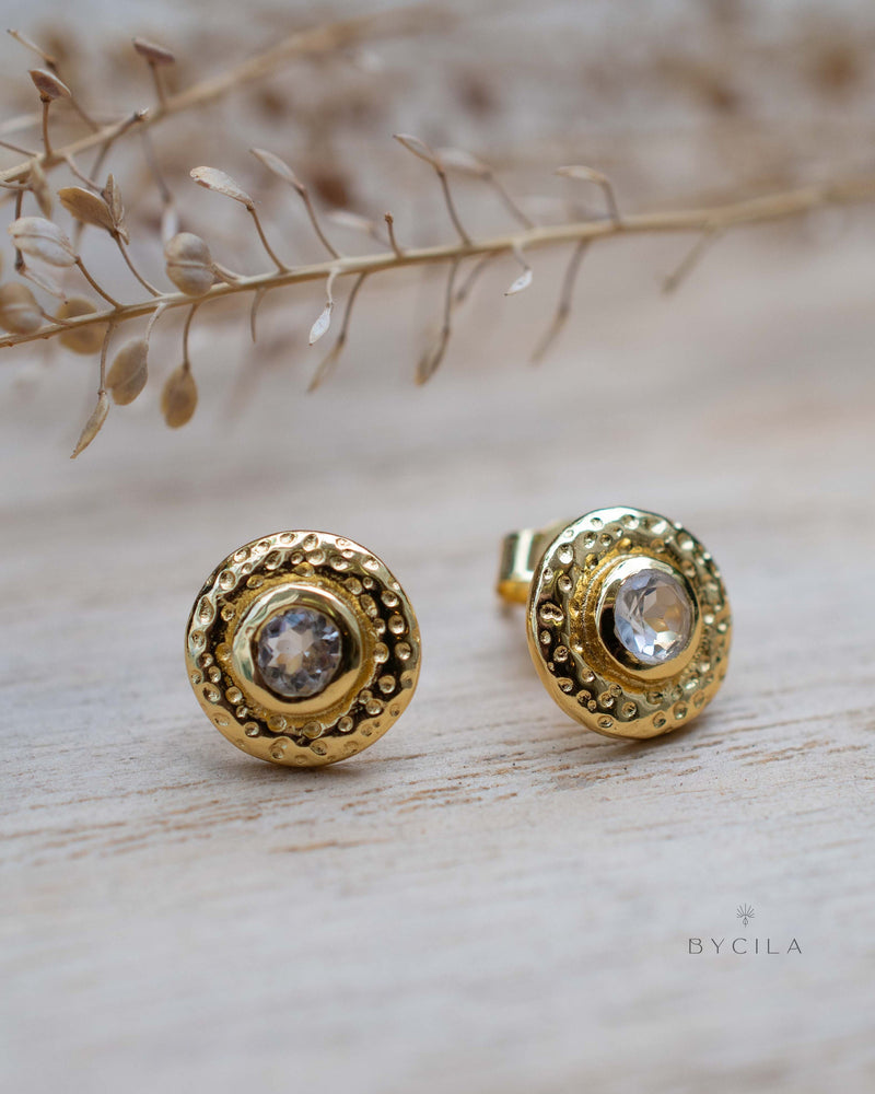 Clear Quartz Stud Earrings Gold Plated 18k * Gemstone * Earrings * Handmade * Boho * Modern * BJE254