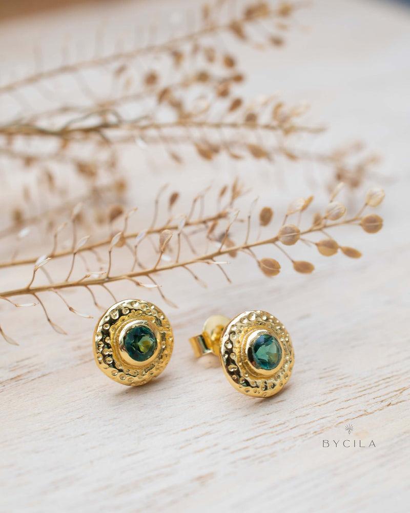 Green Tourmaline hydro Stud Earrings Gold Plated 18k * Gemstone * Earrings * Handmade * Boho * Modern * BJE251