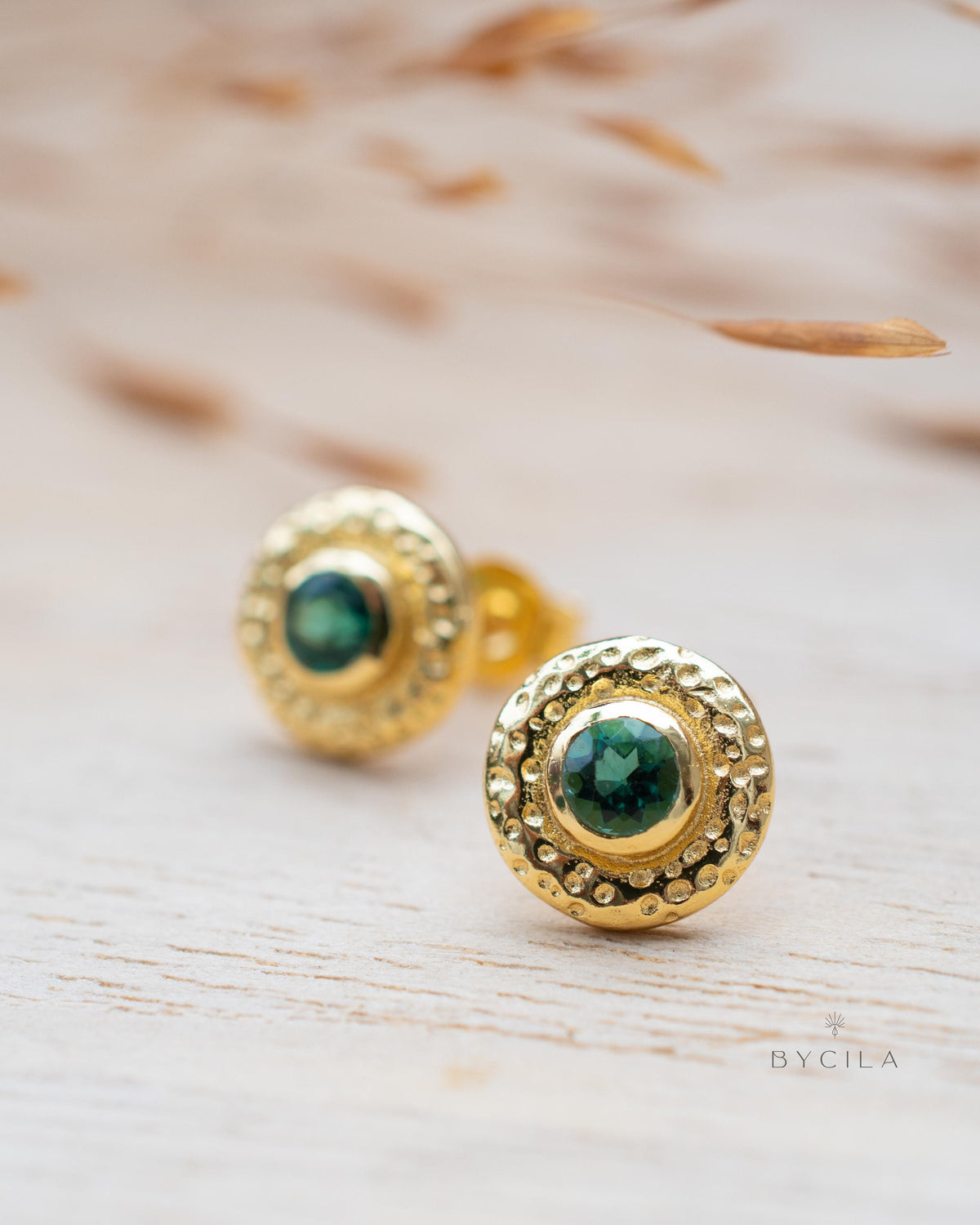 Green Tourmaline hydro Stud Earrings Gold Plated 18k * Gemstone * Earrings * Handmade * Boho * Modern * BJE251