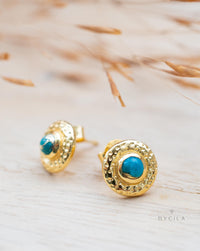 Copper Turquoise Stud Earrings* Gold Plated 18k * Post * Statement *Everyday *Lightweight * bohemian * ByCila * BJE256