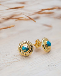 Copper Turquoise Stud Earrings* Gold Plated 18k * Post * Statement *Everyday *Lightweight * bohemian * ByCila * BJE256