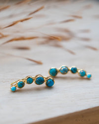 Copper Turquoise Ear Climber Earrings* Gold Plated 18k * Post * Statement *Everyday *Lightweight * bohemian * ByCila * BJE257