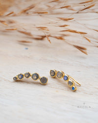 Labradorite Ear Climber Earrings* Gold Plated 18k * Post * Statement *Everyday *Lightweight * bohemian * ByCila * BJE258