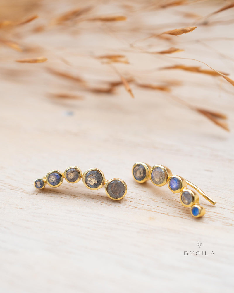 Labradorite Ear Climber Earrings* Gold Plated 18k * Post * Statement *Everyday *Lightweight * bohemian * ByCila * BJE258