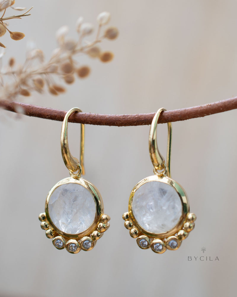 Moonstone & CZ Gold Plated Earrings * Gemstone * Earrings * Handmade * bridal earrings * Boho * wedding earrings * ByCila * BJE242