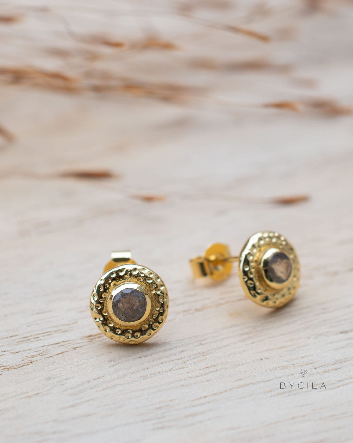 Labradorite Earrings Stud Gold Plated 18k *Post * Gemstone * Statement * handmade * Lightweight *ByCila * BJE252