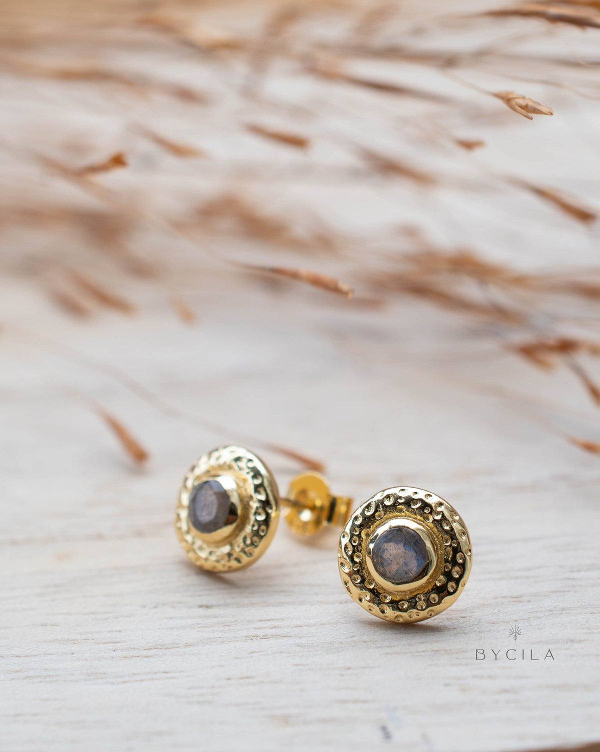 Labradorite Earrings Stud Gold Plated 18k *Post * Gemstone * Statement * handmade * Lightweight *ByCila * BJE252