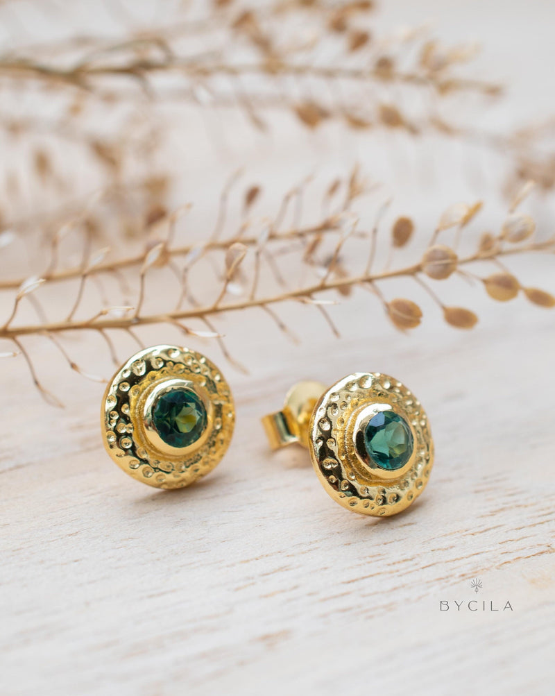 Green Tourmaline hydro Stud Earrings Gold Plated 18k * Gemstone * Earrings * Handmade * Boho * Modern * BJE251