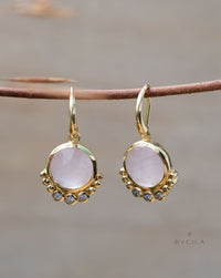 Rose Quartz & CZ Earrings Gold Plated 18k * Dangle * Gemstone * Natural * Minimalist * BJE241