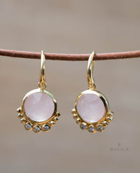 Rose Quartz & CZ Earrings Gold Plated 18k * Dangle * Gemstone * Natural * Minimalist * BJE241