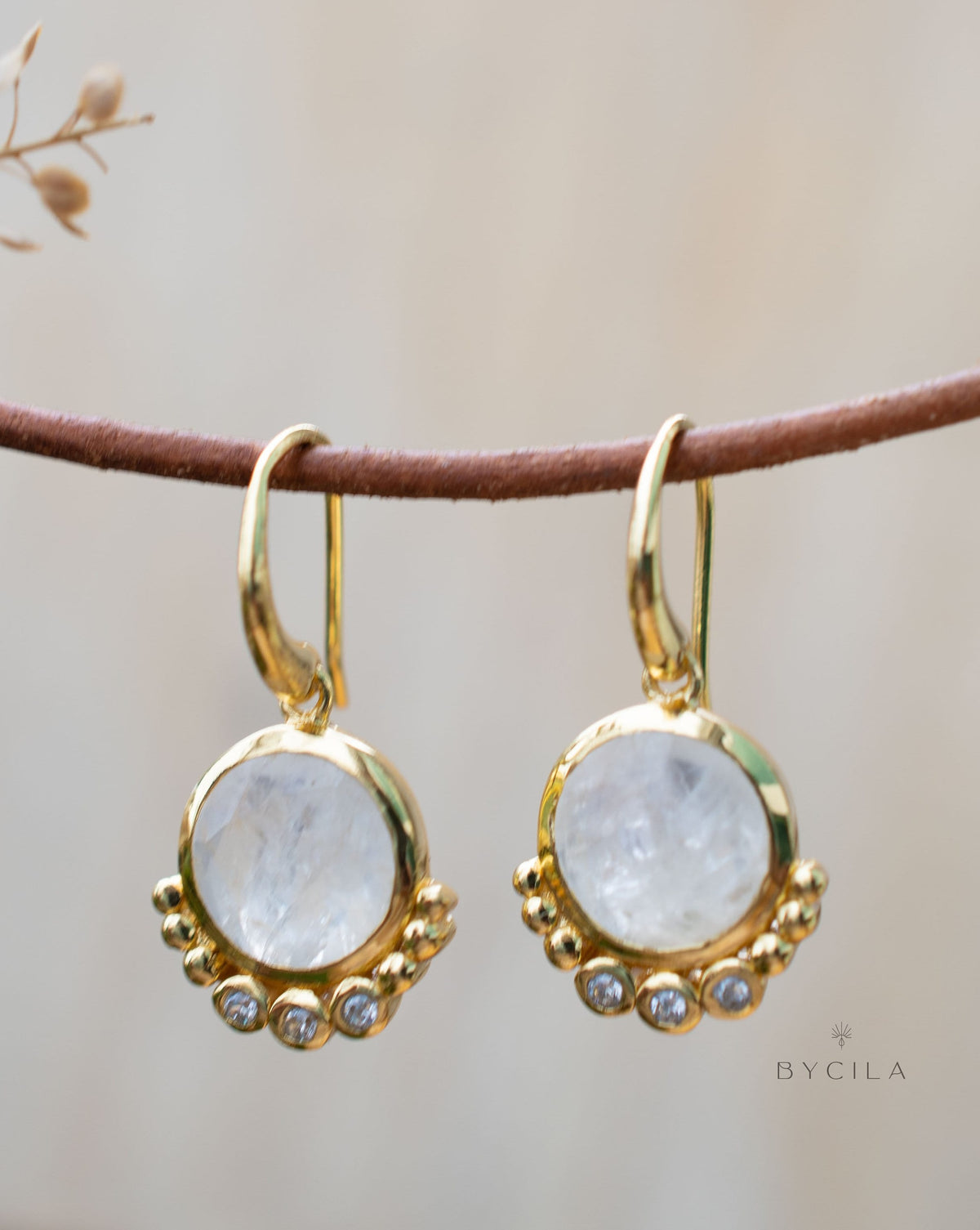 Moonstone & CZ Gold Plated Earrings * Gemstone * Earrings * Handmade * bridal earrings * Boho * wedding earrings * ByCila * BJE242