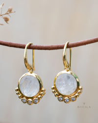 Moonstone & CZ Gold Plated Earrings * Gemstone * Earrings * Handmade * bridal earrings * Boho * wedding earrings * ByCila * BJE242