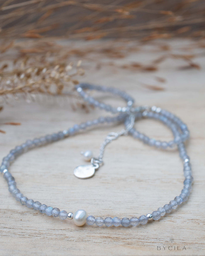 Labradorite & Pearl Bead Necklace * Gold Plated or Sterling Silver 925 * Handmade * Layered * Gemstone * Birthstone * Gift for Her *BJN177A