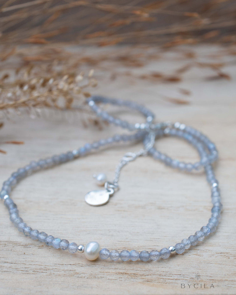 Labradorite & Pearl Bead Necklace * Gold Plated or Sterling Silver 925 * Handmade * Layered * Gemstone * Birthstone * Gift for Her *BJN177A