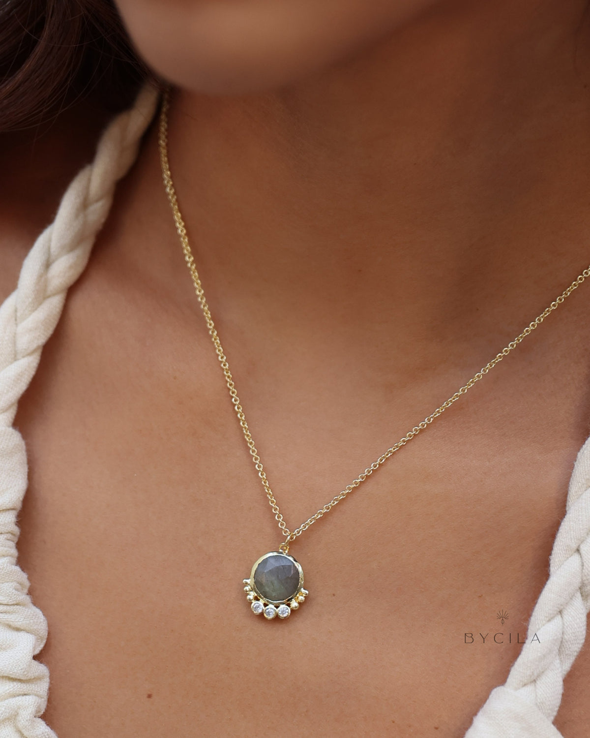 Labradorite, Moonstone or Rose Quartz & CZ Necklace * Gold Plated * Handmade * Minimalist * Layered * Gemstone * Birthstone * BJN