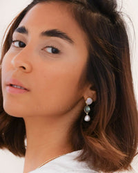 Moonstone, Labradorite & Pearl Stud Earrings Gold Plated 18k * Gemstone * Earrings * Rainbow Moonstone * Handmade * Boho * Modern * BJE266