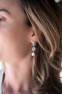 Copper Turquoise, Moonstone & Pearl Gold Plated 18k Earrings * Stud * Handmade *Boho *Modern* ByCila * Boho * Post* BJE267