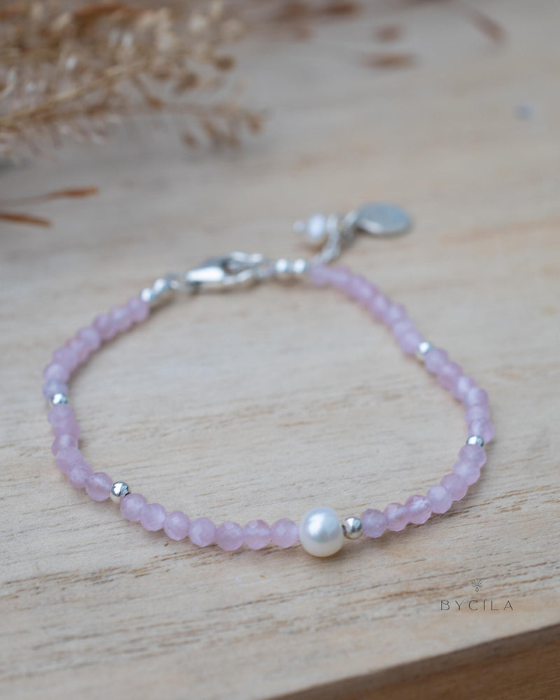 Rose Quartz & Pearl Bracelet * Gold Plated or Sterling Silver* Handmade * Layered * Gemstone * Birthstone * Gift for Her *BJB067