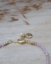 Rose Quartz & Pearl Bracelet * Gold Plated or Sterling Silver* Handmade * Layered * Gemstone * Birthstone * Gift for Her *BJB067