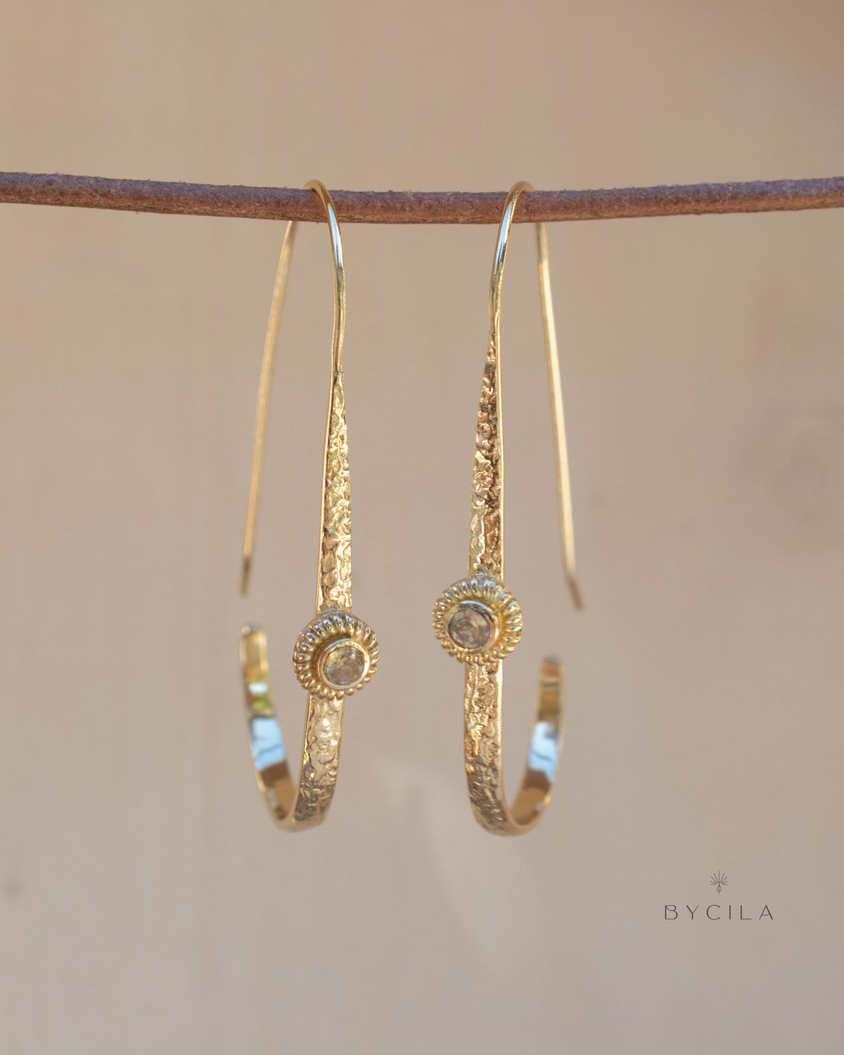 Citrine Earrings Gold Plated 18k * Dangle * Gemstone * Hammered * Statement * Every day * ByCila * Boho * Bohemian *Gift BJE200